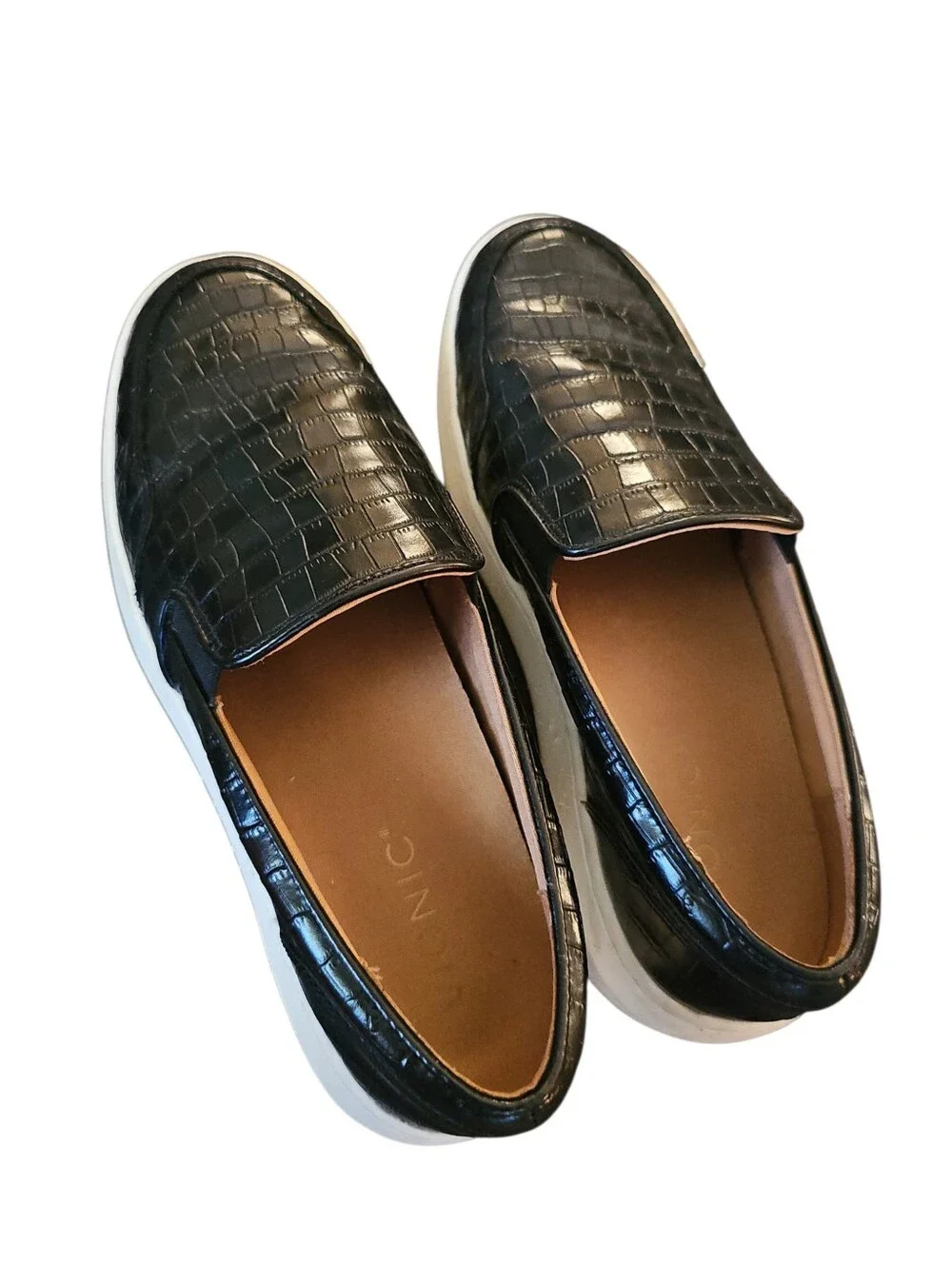 Vionic Slip-on Sneakers - Dinora Croc-Embossed Leather Sneakers Sz 8.5 Black - Picture 5 of 7